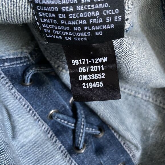 Harley Davidson Vest Jean S Blue Zip Up Embroidered Rhinestones Tie Back - Picture 12 of 12